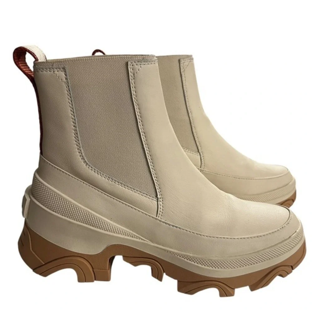 Sorel Brex Cream Waterproof Leather Chelsea Platform‎ Lug Sole Boots Size 8.5